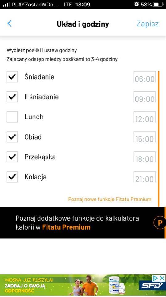 Ustawienia posiłków Fitatu